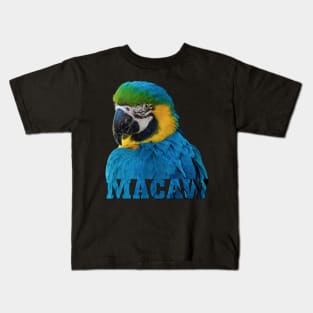 Beautiful Blue and Gold Macaw Parrot Image and Word Kids T-Shirt